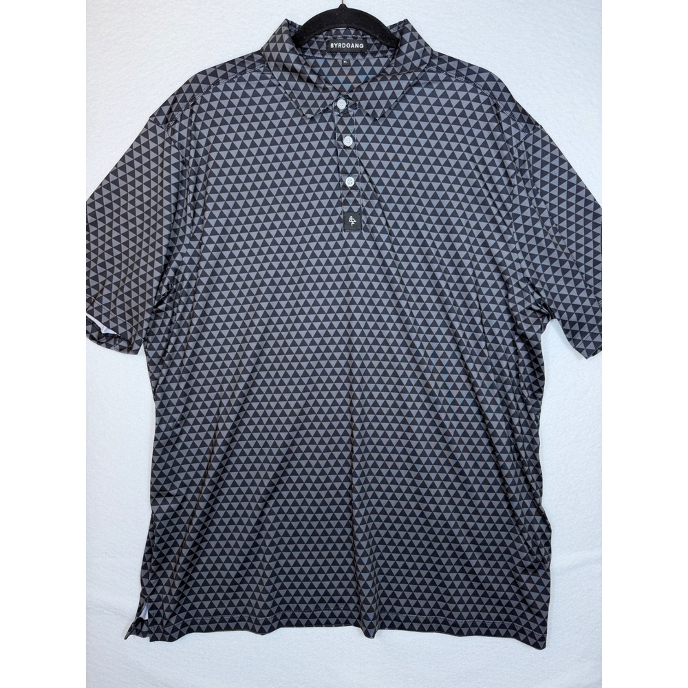 Byrdgang Polo Shirt Mens XL Grey Black Geometric Triangle Performance Golf Tee